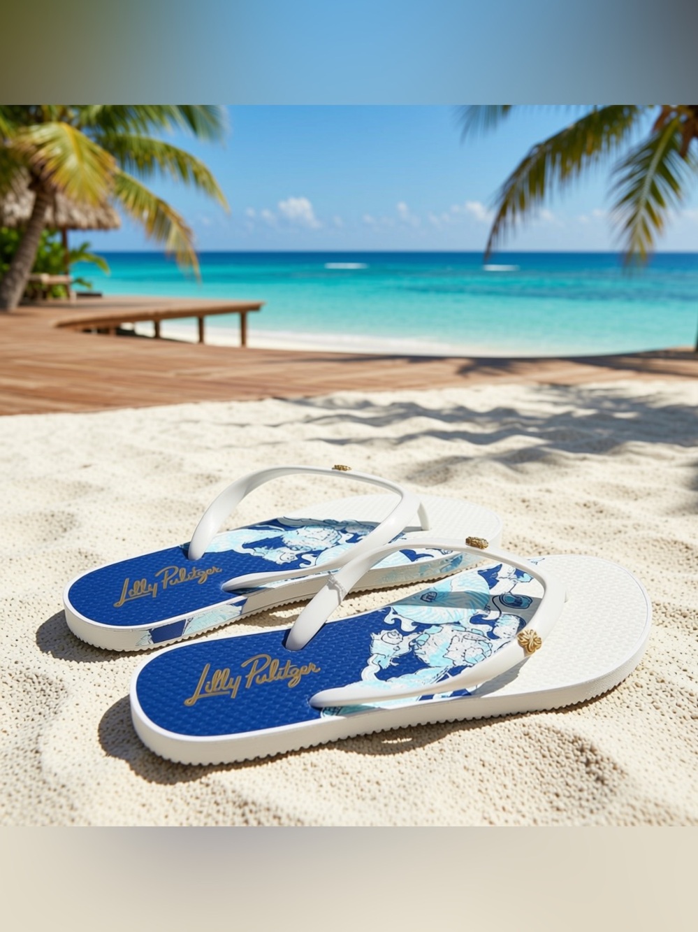 🆕💕LILLY PULITZER🌴POOL FLIP FLOP RESORT WHITE SHELL SHINE ENGINEERED